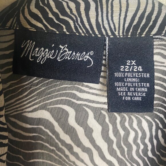 Maggie Barnes Top 2X  Womens Black White Zebra Print Sheer Kimono Cardigan Jacke - Picture 2 of 14
